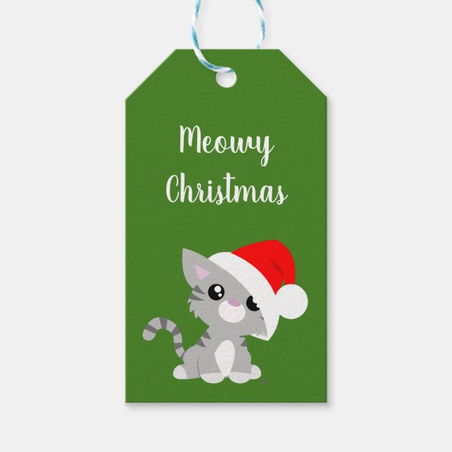 Étiquettes-cadeau Grey Meowy Christmas Kitty Tags cadeaux (Devant)
