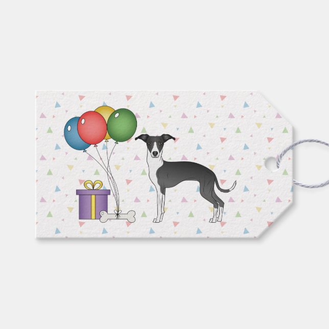 Étiquettes-cadeau Greyhound Italien Noir Et Blanc - Joyeux anniversa (Devant (Horizontal))