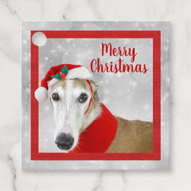 Étiquettes Cadeau Greyhound Joyeux Noël (Devant)