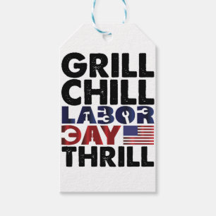 Étiquettes-cadeau Grill Usa America Fête du Travail Chill Thrill BBQ