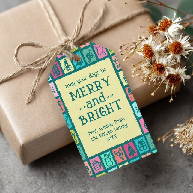 Étiquettes-cadeau Grille de Noël fantaisiste Douce personnalisée (Whimsical Christmas Grid Cute Custom Gift Tags
)