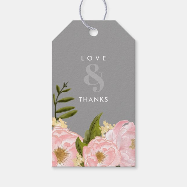 Étiquettes-cadeau Gris | Blush Pink Peonies Merci Mariage (Devant)