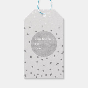 Étiquettes-cadeau Gris Clair & Argent Pailleté Confettis Moderne