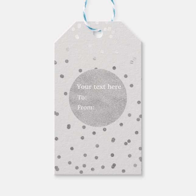 Étiquettes-cadeau Gris clair et argenté pailleté Confetti Points Mod (Devant)
