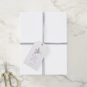 Étiquettes-cadeau Gris colombe oiseau volant rose ruban mariage merc