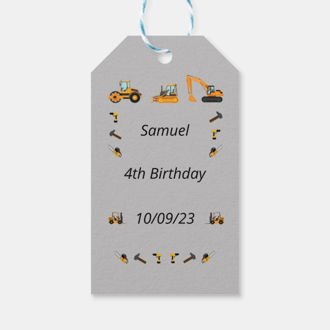 Étiquettes-cadeau Gris Construction Garçon Anniversaire Bilingue Mer (Dos)