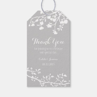 Étiquettes-cadeau Gris Gris moderne Fleur Mariage Merci Tags