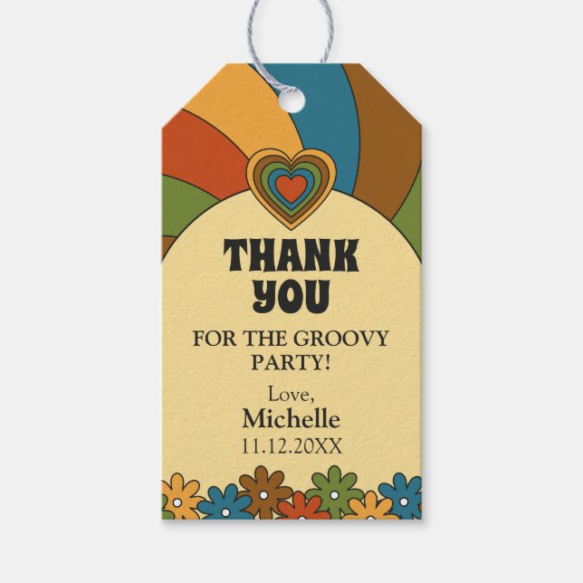 Étiquettes-cadeau Groovy 80th Birthday Retro 60s Theme (Devant)