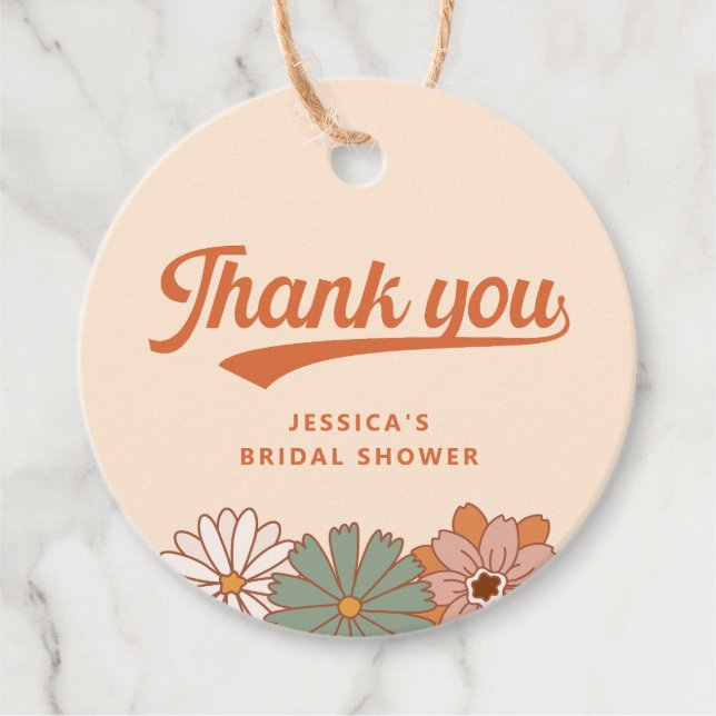 Étiquettes Cadeau Groovy Floral Rétro Années 70 Merci (Devant)