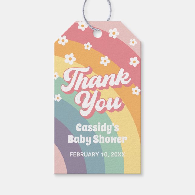 Étiquettes-cadeau Groovy Rétro Années 70 Arc-en-ciel Baby Shower  (Devant)