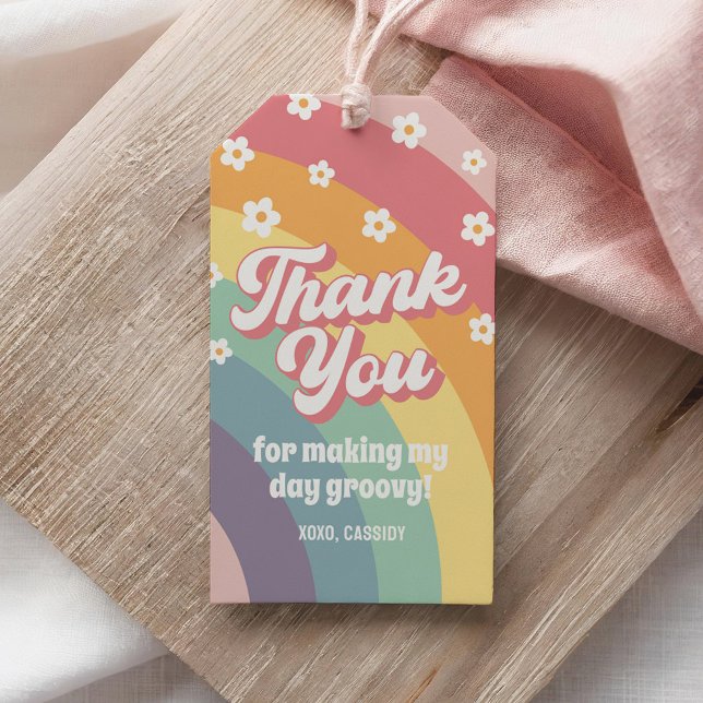 Étiquettes-cadeau Groovy Rétro Anniversaire Fleur Daisy 70s  (Créateur téléchargé)