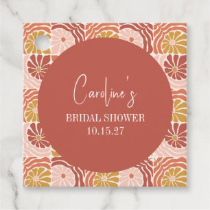 Étiquettes Cadeau Groovy Rétro Rose Rouille Floral Mariage Personnal