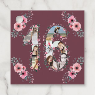 Étiquettes Cadeau Grosse 16ème fille Anniversaire Photo Collage Fleu