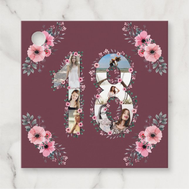 Étiquettes Cadeau Grosse 18ème fille Anniversaire Photo Collage Fleu (Devant)