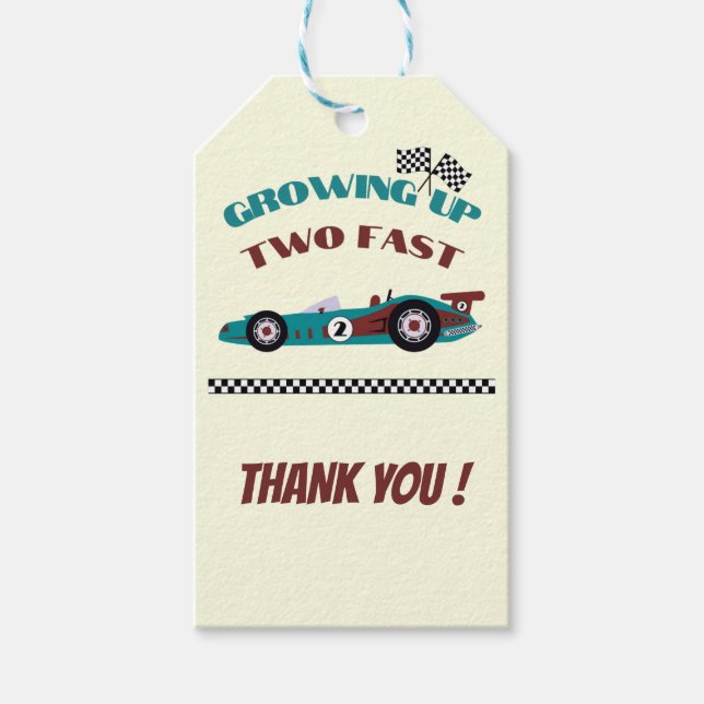 Étiquettes-cadeau Grossissant Deux Rapides Retro Boy Race Car Merci (Devant)