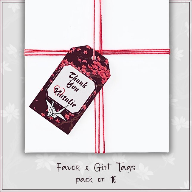 Étiquettes-cadeau Grue en papier rose Origami Fleur de cerisier (Créateur téléchargé)