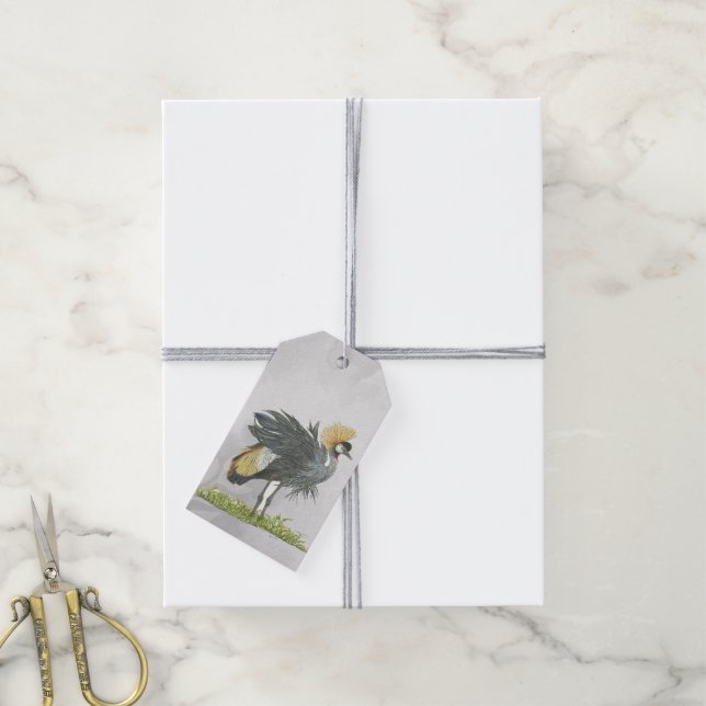 Étiquettes-cadeau Grue grise couronnée majestueuse en voie de dispar (Avec de la ficelle)