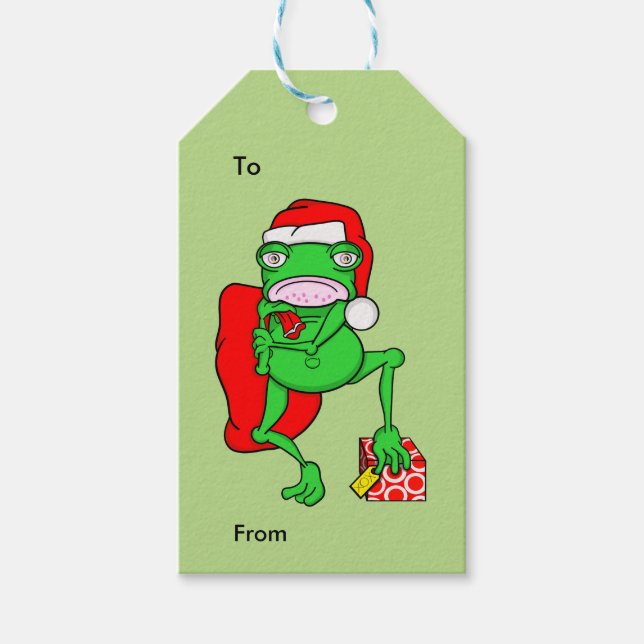 Étiquettes-cadeau Grumpy Funny Christmas grenouille (Devant)