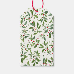 Étiquettes-cadeau Gui de Noël Baies Rouges Blanc Aquarelle
