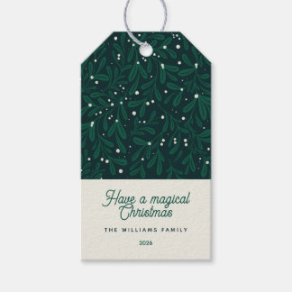 Étiquettes-cadeau Gui de Noël botanique hivernal personnalisé vert