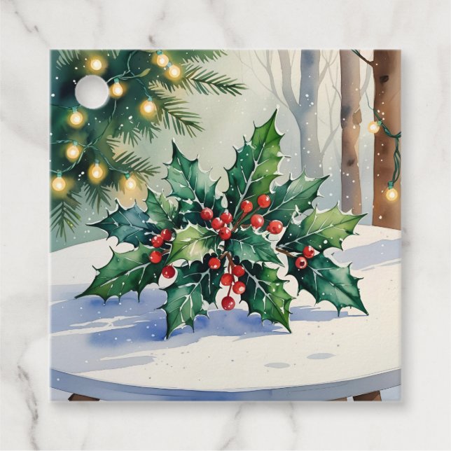 Étiquettes Cadeau Gui de Noël Mistletoe Fête Aquarelle (Devant)