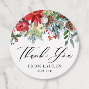 Étiquettes Cadeau Guirlande de fleurs d'hiver à l'aquarelle Merci