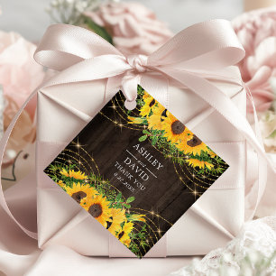 Étiquettes Cadeau Guirlande Lumineuse Dorée Tournesol Mariage Rustiq