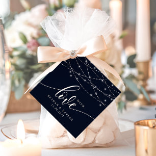 Étiquettes Cadeau Guirlandes Lumineuses Bleu Nuit Élégant Mariage Av