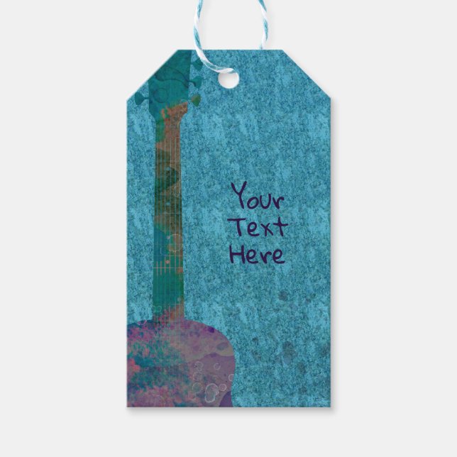 Étiquettes-cadeau Guitare Aquarelle Faveur de fête d'anniversaire mu (Devant)