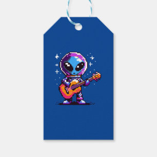 Étiquettes-cadeau Guitariste Alien 8 bits - Musique spatiale Pixel R