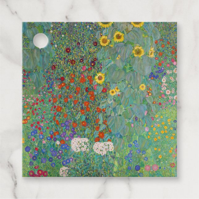 Étiquettes Cadeau Gustav Klimt - Jardin de campagne avec tournesols (Devant)