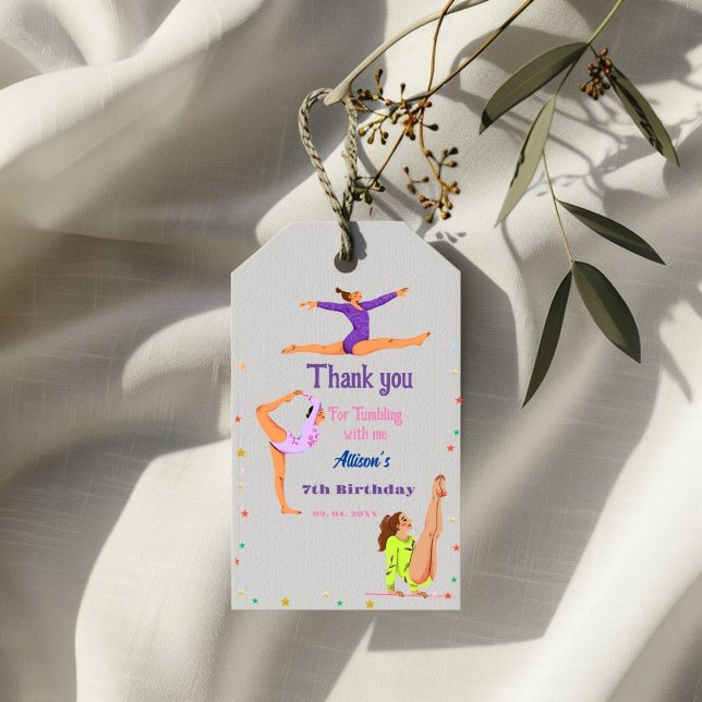 Étiquettes-cadeau Gymnastique saut Cartwheel fête d'anniversaire fil (Créateur téléchargé)