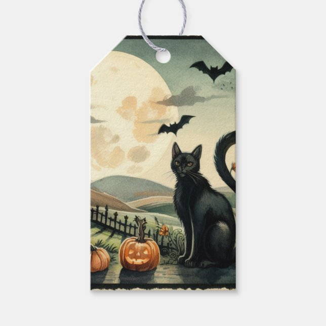 Étiquettes-cadeau Halloween/Automne/Automne/citrouille/chat (Devant)