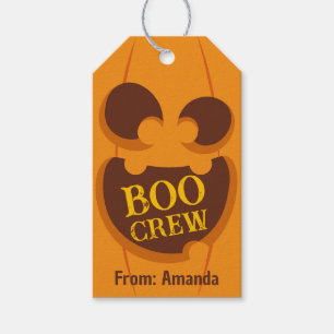 Étiquettes-cadeau Halloween Boo Crew Citrouille Éffrayant Retro Face