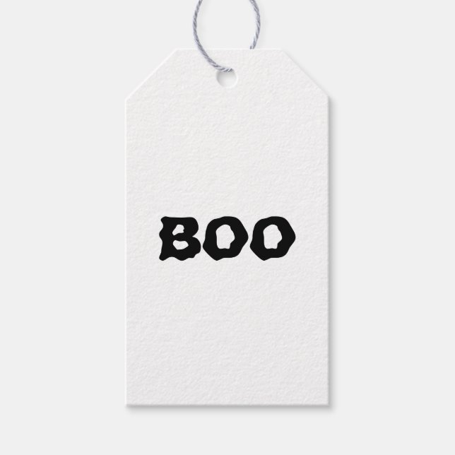 Étiquettes-cadeau Halloween Boo noir et blanc éffrayant blanc faveur (Devant)