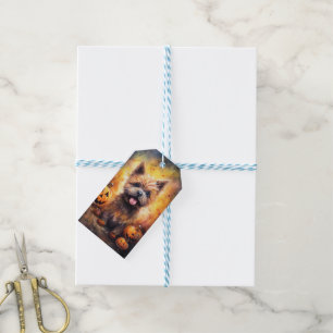 Étiquettes-cadeau Halloween Cairn Terrier Avec La Peur Citrouille