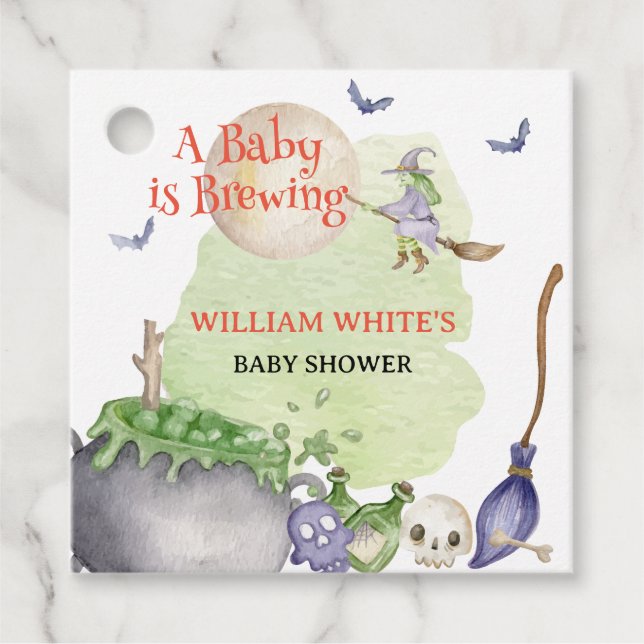 Étiquettes Cadeau Halloween Cauldron Baby brasse une douche (Devant)