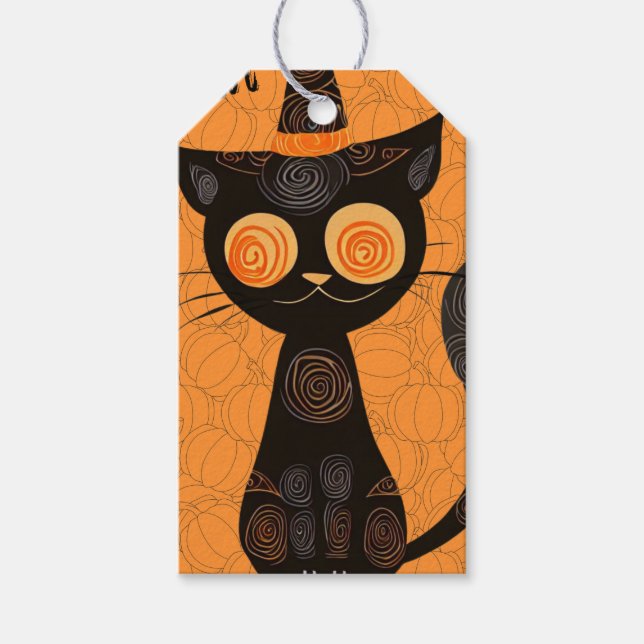 Étiquettes-cadeau Halloween/chat/citrouille/automne (Devant)