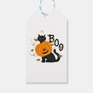 Étiquettes-cadeau Halloween chat noir Boo
