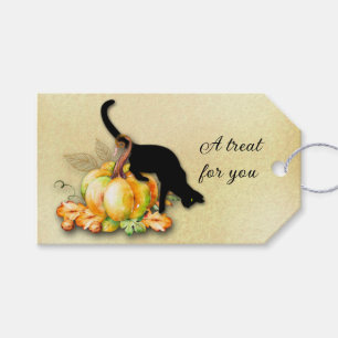 Étiquettes-cadeau Halloween Chat noir sur un Citrouille Tags Cadeaux