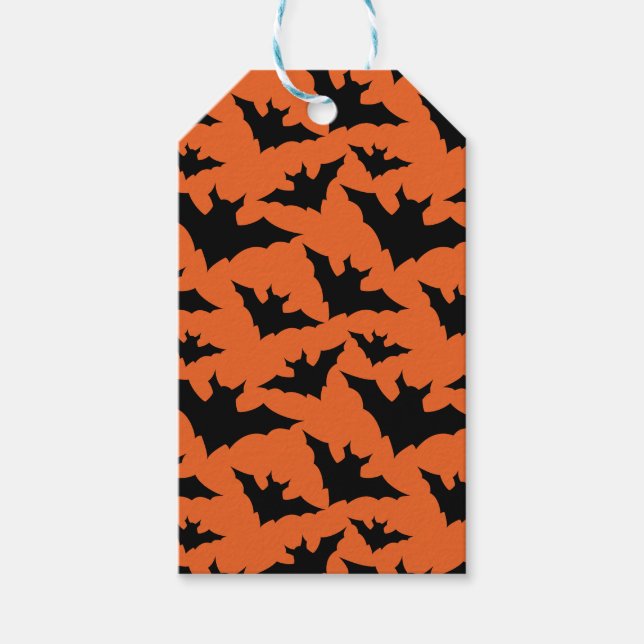 Étiquettes-cadeau Halloween chauves-souris noires orange cool éffray (Devant)