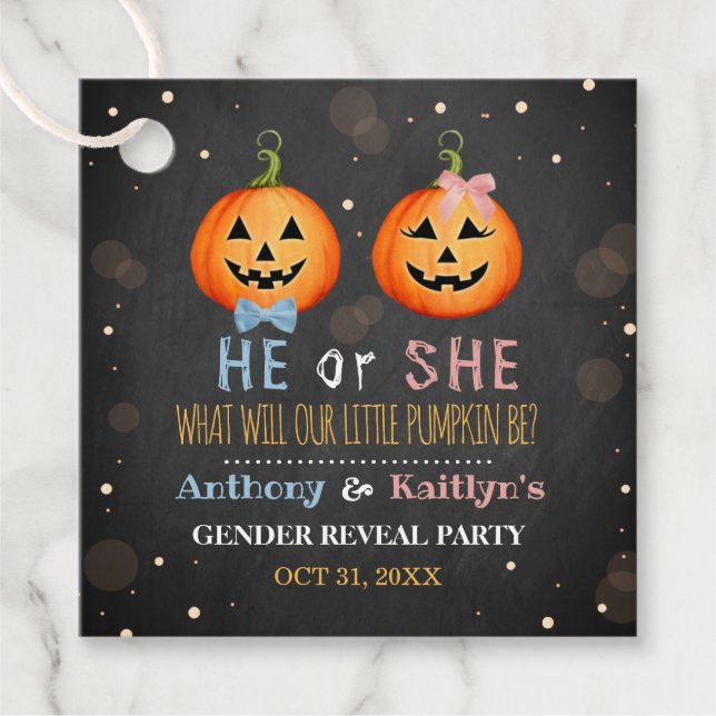 Étiquettes Cadeau Halloween Citrouille Genre Revela Party (Devant)