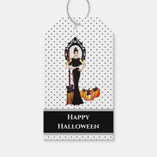 Étiquettes-cadeau Halloween Classic Élégante Robe Noire Longue Mode