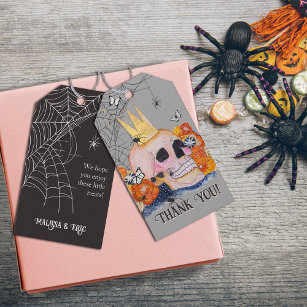 Étiquettes-cadeau Halloween Crâne automne araignée florale Merci Web