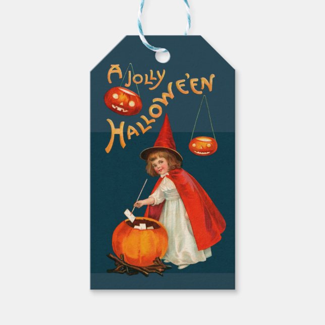 Étiquettes-cadeau Halloween Cute petite sorcière CC1238 Clapsaddle (Devant)