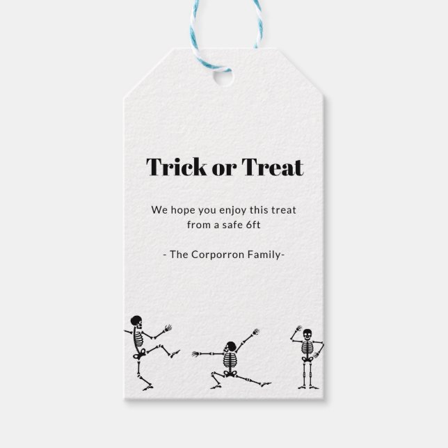Étiquettes-cadeau Halloween Distances sociales Skeleton Tags cadeaux (Devant)