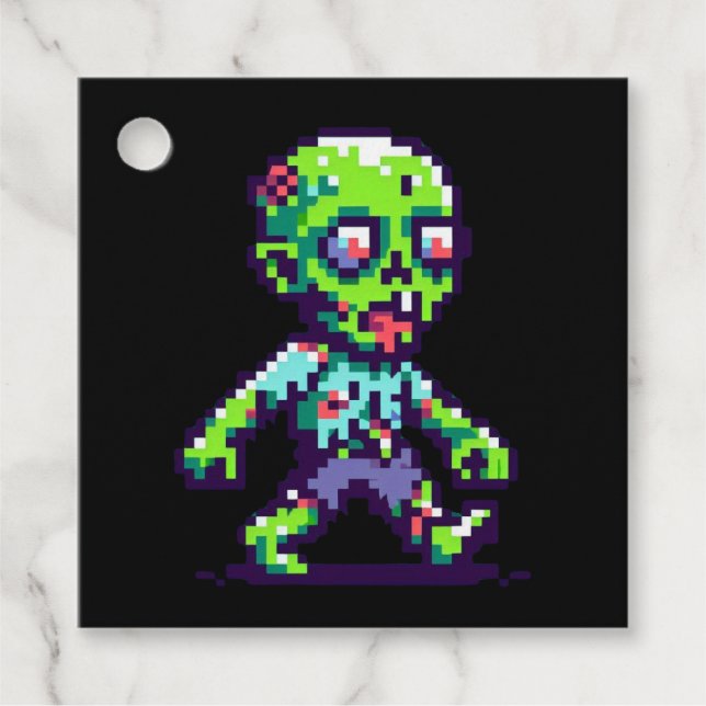 Étiquettes Cadeau Halloween drôle de zombie 8-bit  (Devant)