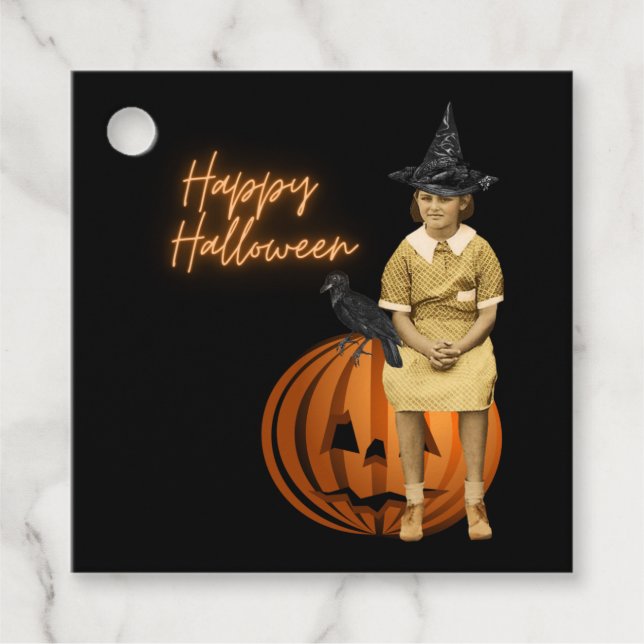 Étiquettes Cadeau Halloween drôle Vintage sorcière fille (Devant)
