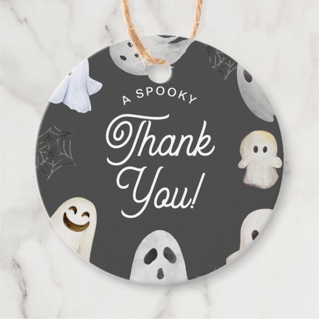 Étiquettes Cadeau Halloween Éffrayant Merci gris Fantômes (Devant)