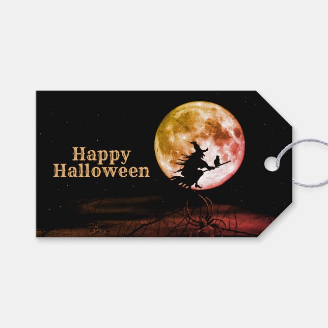 Étiquettes-cadeau Halloween fête Black Night Pleine lune effrayant (Devant (Horizontal))